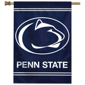 navy vertical flag with white Penn State below Athletic Logo